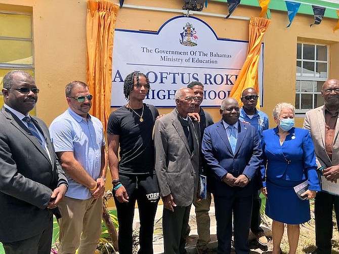 ACKLINS Central High School was renamed the Loftus Roker High School on Friday, honouring one of the few surviving signatories to The Bahamas constitution. Loftus Roker witnessed the official renaming during a ceremony involving Prime Minister Philip “Brave” Davis, Education Minister Glenys Hanna-Martin and National Security Minister Wayne Munroe.