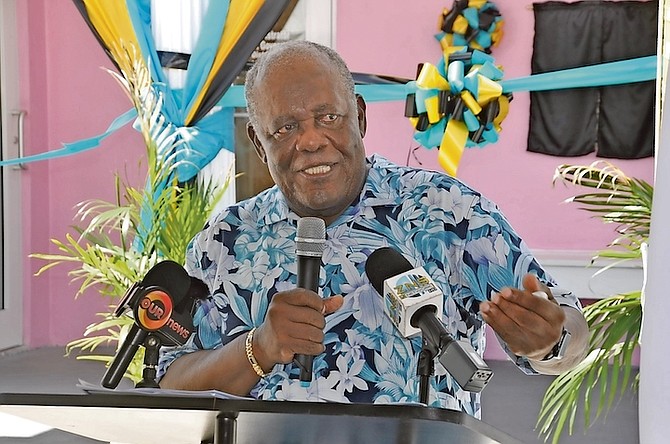 FORMER Prime Minister Hubert Ingraham speaking on Friday said Grand Cay residents deserve a reliable water and power supply.
Photo: Vandyke Hepburn