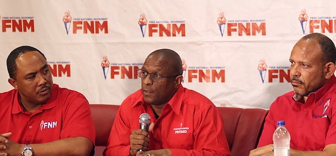 FROM LEFT: FNM  deputy leader Shanendon Cartwright, FNM leader Michael Pintard and FNM chairman Dr Duane Sands.
Photos: FNM