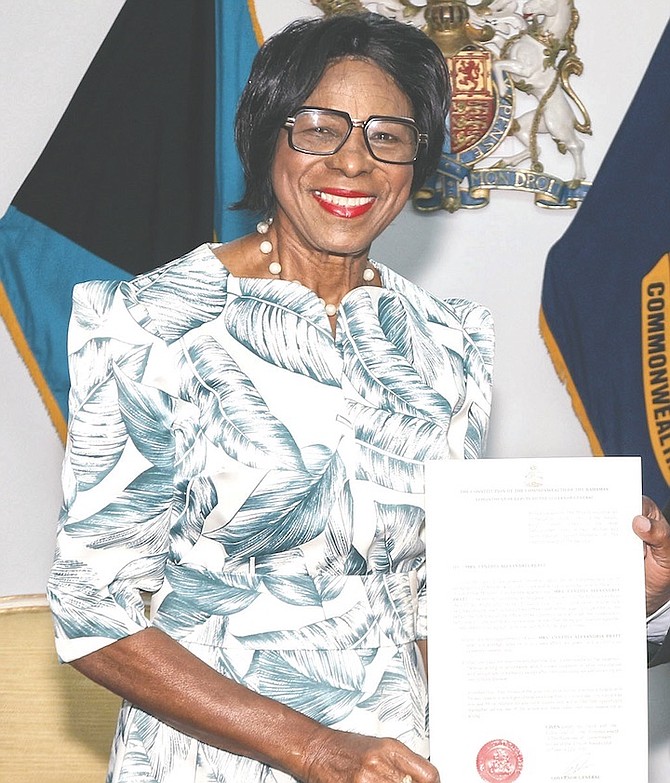 CYNTHIA ‘Mother’ Pratt, seen here being sworn in as deputy Governor General July 21, 2023, has officially been announced as the next Governor General of The Bahamas - she will take the post effective September 1, 2023. Photo: Patrick Hanna/BIS