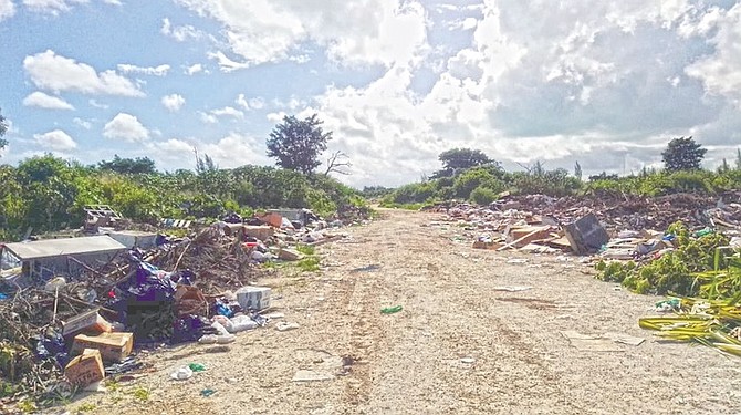 A DIRT road leading to the dump, just across from the entrance to Treasure Cay, is lined with garbage on both sides of the road. Treasure Cay Township chairman Toran Russell said “The disposal of the garbage is not going in the designated areas.”