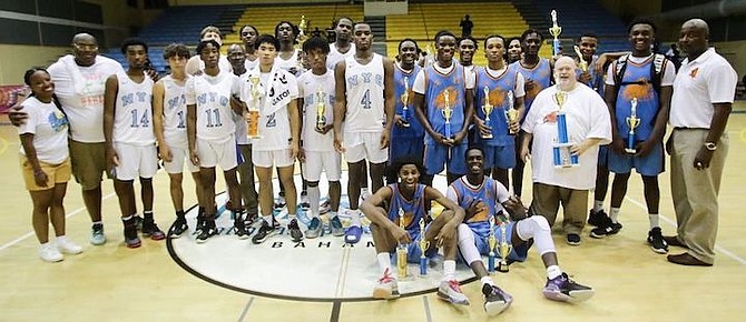 Caribbean Hoopfest champions 242 Ballers Blue and runners-up, Archbishop Molloy from New York City, with the organisers.