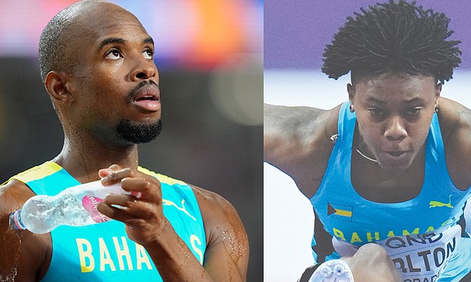 LEFT: Steven Gardiner pictured after the 400m semifinal. (AP Photo/Bernat Armangue)
RIGHT: Devynne Charlton in action. (File photo)
