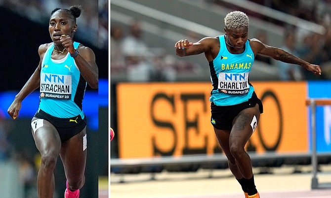 LEFT: Anthonique Strachan races to the finish in a women’s 200-metres semifinal yesterday. She advanced to today’s final. 
RIGHT: Devynne Charlton in the final of the women’s 100-metres hurdles during the World Athletics Championships in Budapest, Hungary, yesterday. She placed fourth. 


(AP Photos/Martin Meissner)