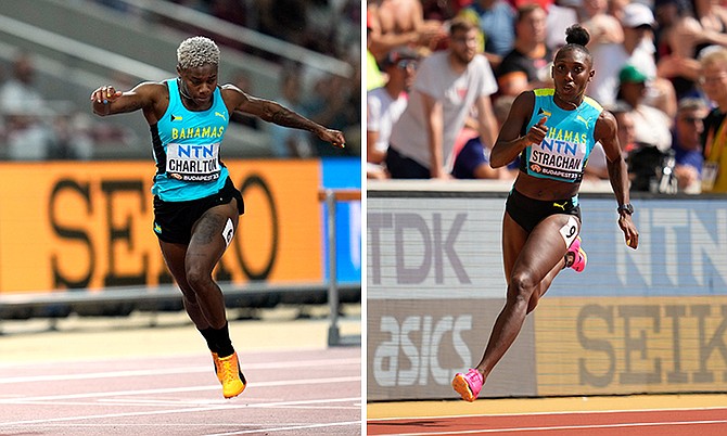 Devynne Charlton and Anthonique Strachan at the World Athletics Championships. (AP photos)