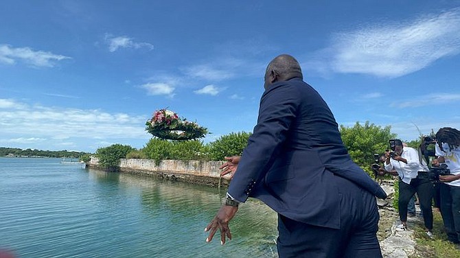 Prime Minister Philip “Brave” Davis at the annual wreath laying ceremony on Friday. Photo: Earyel Bowleg