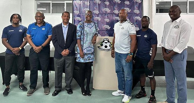 Bahamas team and delegates, from left to right are: Phieron Wilson, Carl Lynch, Dion Peterson, Kelsie Johnson-Sills, Kevin Davies, Lesly St Fleur and Bruce Swan.