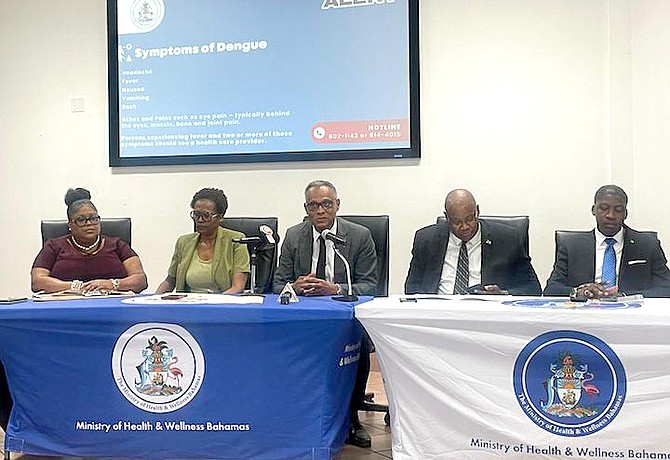 From left to right. PHA managing director Dr Aubynette Rolle; Chief Medical Officer Dr Pearl McMillan, Health and Wellness Minister Dr Michael Darville; Environment and Natural Resources Minister Vaughn Miller, State Minister for Environment Zane Lightbourne.