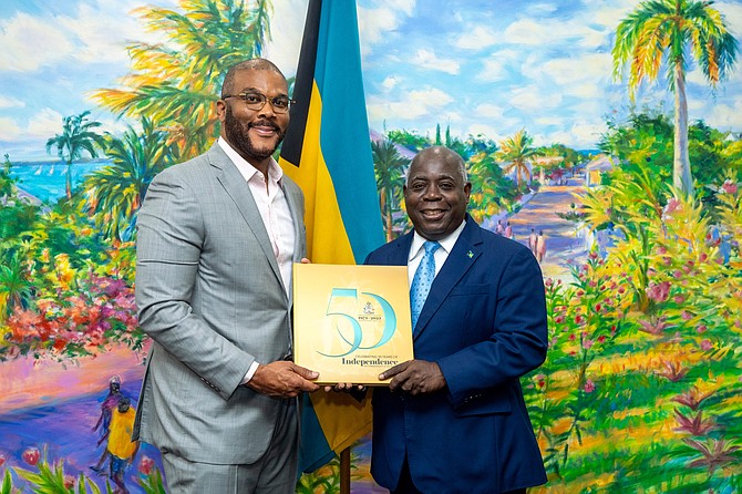 Tyler Perry with Prime Minister Philip "Brave" Davis
