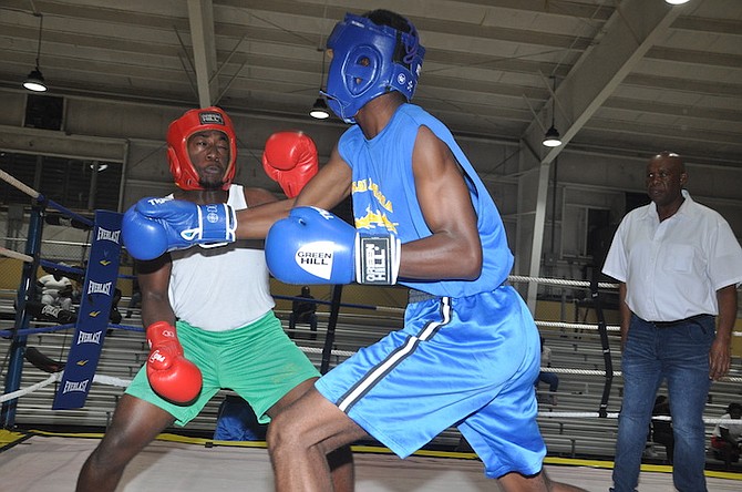 RINGSIDE: Boxers in action in Grand Bahama as the Bahamas Boxing Federation and All-Out Boxing Club conducted clinics for boxing officials.  
                                                                                                                                                                                                                                                                             Photos: Vandyke Hepburn