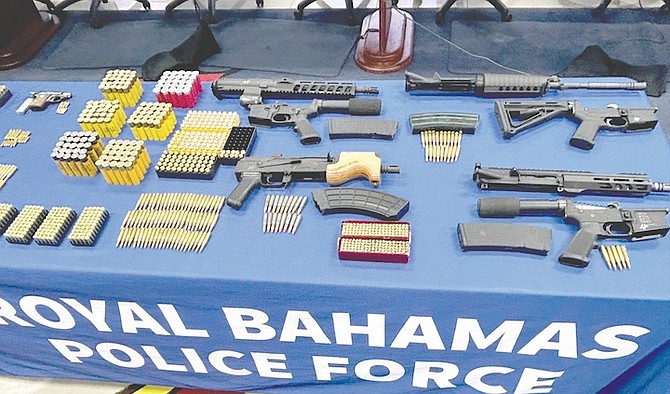 POLICE show off recently seized weapons and ammunition.
Photos: J Lorenzo McKenzie/RBPF Photographer