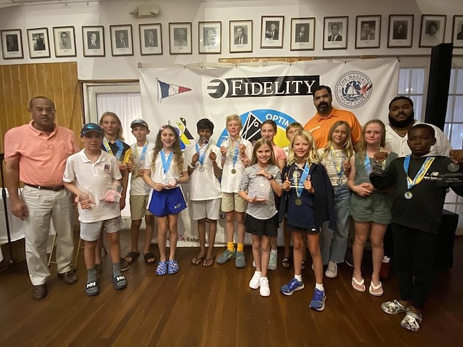 WIN COLUMN: All winners from each fleet with their trophies at the award ceremony of the Fidelity Bahamas Optimist National Open Championship.