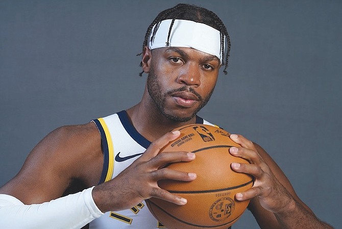 Indiana Pacers guard Chavano “Buddy” Hield (7) poses NBA basketball team’s media day in Indianapolis on Monday, October 2. 

(AP Photo/Michael Conroy)