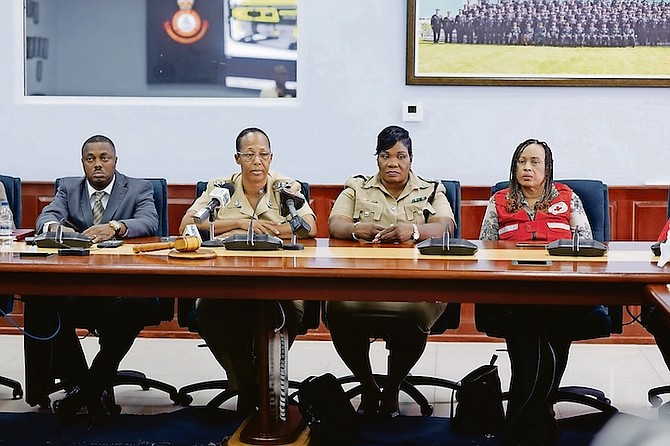 CHIEF Superintendent Chrislyn Skippings (second left) held a press conference with Aliesha Pinder (right), director general of The Bahamas Red Cross after the non-profit was robbed of nearly $80,000 worth of equipment on Monday.
Photo: Moise Amisial