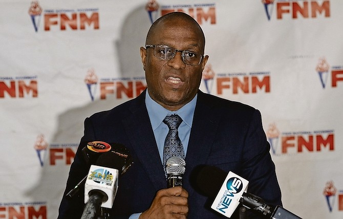 FNM leader Michael Pintard speaking at a press conference at the party’s headquarters said the Official Opposition will call for a select committee on FTX in the House of Assembly.
Photo: Moise Amisial