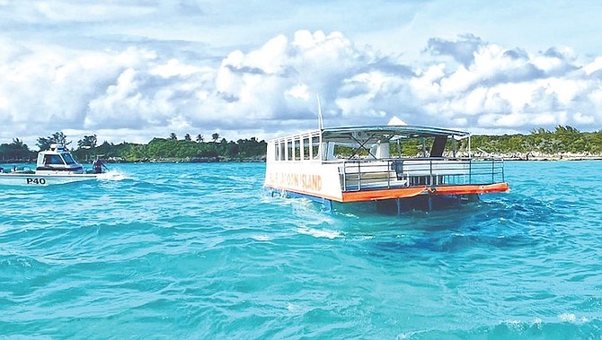 A boat transporting visitors to Blue Lagoon sank with about 100 people on board, one of whom would be pronounced dead later.
Photo: Earyel Bowleg
