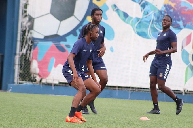 Bahamas senior men’s national soccer members in training ahead of their CONCACAF Nations League match against Puerto Rico 7pm today at the Juan Ramón Loubriel Stadium.