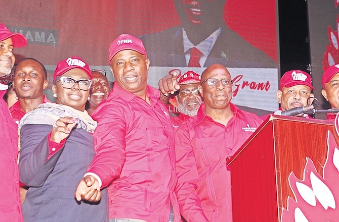 FNM leader Michael Pintard stands beside the party’s candidate for West GB and Bimini, Ricardo Grant. The FNM lost ground at the polls and it may indicate there is much work ahead for them at the next general election.