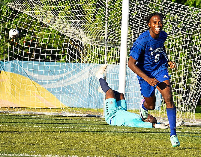 UB midfielder Peter Julmis celebrates his goal against Western Warriors at The Roscow A.L. Davies Field.
Photos: UB ATHLETICS