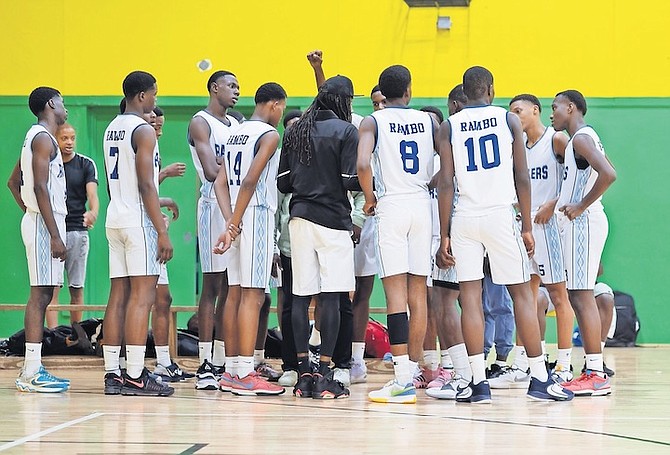 The Rattlers during their huddle in the game against the Magicmen. Photos: Moise Amisial