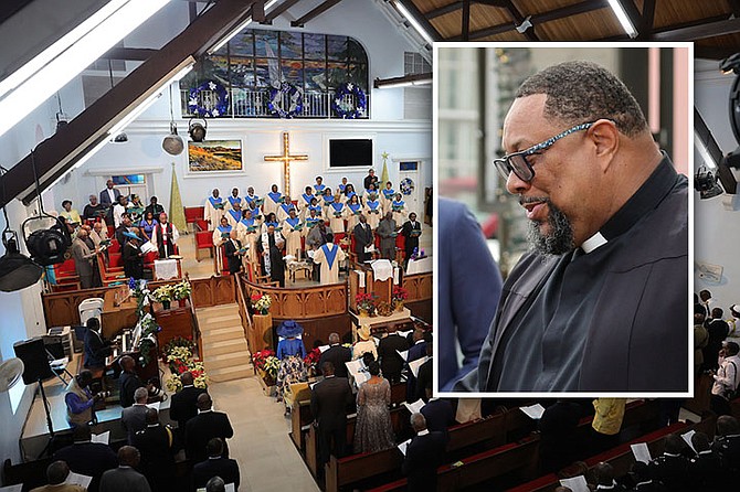 Pastor TG Morrison (inset) spoke during the Ecumenical Service celebrating Majority Rule Day at
Zion Baptist Church yesterday. Photos: Dante Career