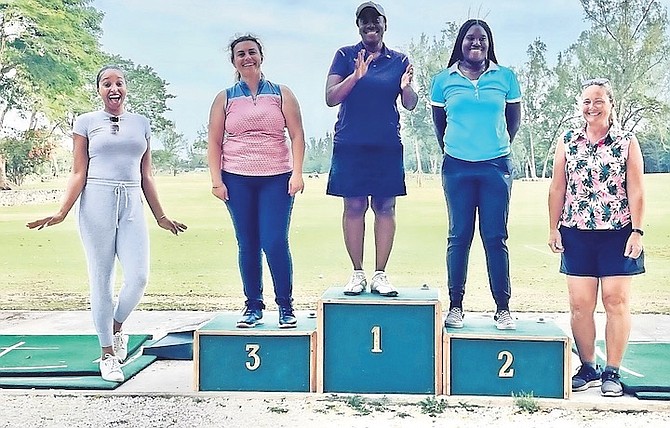 Some of the champions crowned on Majority Rule Day at the Bahamas Golf Federation’s Practice Facility for the second event of the Front 9 Golf Tournament series presented by the Fourteen Clubs Golf Academy.