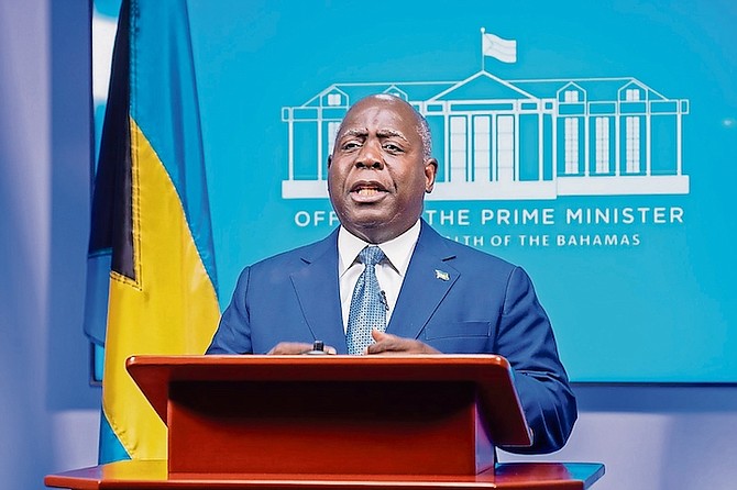 Prime Minister Philip ‘Brave’ Davis speaks to the nation on the govt’s efforts to aggressively bring crime under control.
Photo: OPM