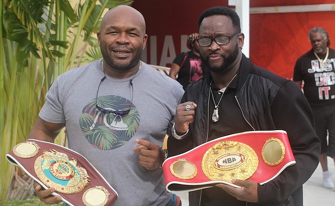 GRAND Bahamian boxers Sherman “Caribbean Tank” Williams and “Pretty Boy” Floyd Seymour in Grand Bahama.