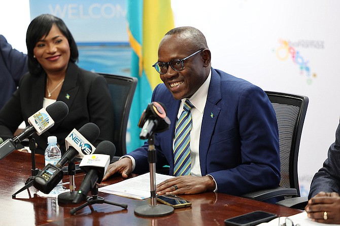 Deputy Prime Minister and Minister of Tourism, Investment and Aviation Chester Cooper during a press conference to announce a partnership between the ministry and Aliv on Wednesday. Photo: Dante Carrer