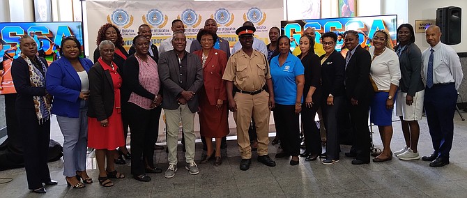 A NUMBER of stakeholders in the Ministry of Education’s 30th GSSSA Track and Field Championships can be seen at yesterday’s press conference.