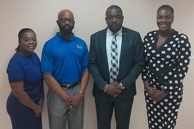 BAHAMAS BODYBUILDING, Wellness and Fitness Federation’s treasurer Madeline Nesbitt and president
Wellington Sears paid a courtesy call on Minister of Youth, Sports and Culture Mario Bowleg and Kelsie Johnson-Sills, director of sports.