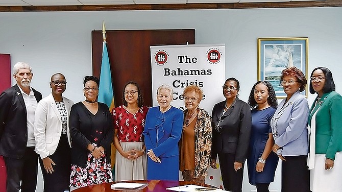 MINISTER of Education Glenys Hanna Martin and members of the Bahamas Crisis Centre at the launch of the ‘Circles of Peace’ campaign.
Photo: MOE