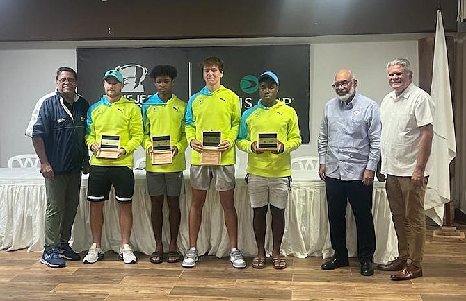 AN HISTORIC FEAT: The Bahamas’ Junior Davis Cup team of Jerald Carroll, Jackson Mactaggart and William McCartney won the country’s first ever Junior Davis Cup Championship taking down Trinidad and Tobago 2-0 over the weekend in Santo Domingo, Dominican Republic.