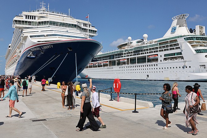 A record number of ships docked in Nassau Harbour yesterday. Photos: Dante Carrer