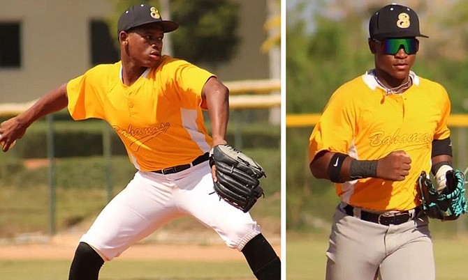 Caiden Martin pitching and Chrishad Thompson in action.