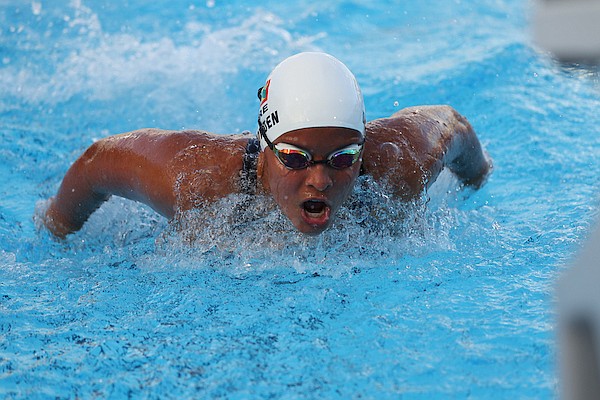 Sara Dowden, of Grenada, in action during the CARIFTA Swimming Championship at Betty Kelly Kenning Swim Complex.