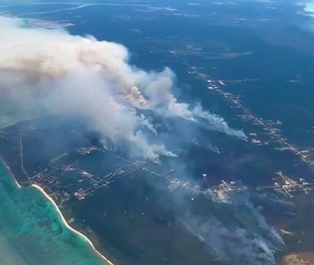 Aerial footage of the brush fire in Andros.