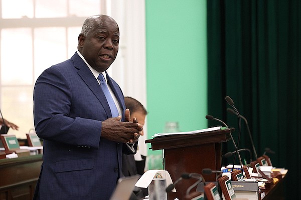 Prime Minister Philip "Brave" Davis speaks during a sitting of the House of Assembly on April 17, 2024. Photo: Dante Carrer