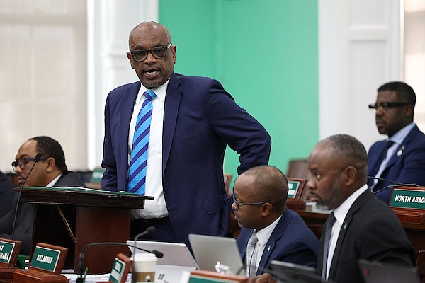 Former Prime Minister Dr Hubert Minnis speaks in the House of Assembly on April 3, 2024. Photo: Dante Carrer