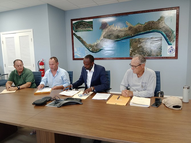The Grand Bahama Port Authority signed contracts for major road works in Freeport totalling $1.4m. From left are Bruce Silvera of Freeport Construction Company Ltd; Scott Weavin, island representative of Bahamas Hot Mix Co. Ltd; Troy McIntosh, deputy director and city manager for GBPA; and Godfrey Waugh of Waugh Construction Company Ltd.