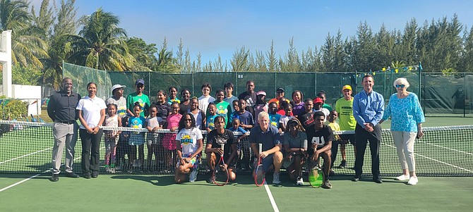 MAKING AN IMPACT: Bahamian pro tennis player Mark Knowles joined the BLTA’s Play Tennis programme to conduct a session with the youth in attendance.