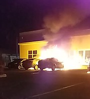 A video purportedly showing the cars on fire