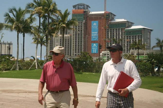 Legendary course designer Jack Nicklaus and Nicklaus Design Senior Design Associate Chris Cochran survey the details of the Jack Nicklaus Signature Golf Course at Baha Mar.