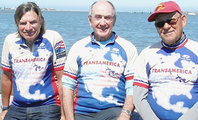 David Mellor and his cycling buddies - 69-year-old Peter Higgs of Nassau and American Chuck Laird, 72, from California.
