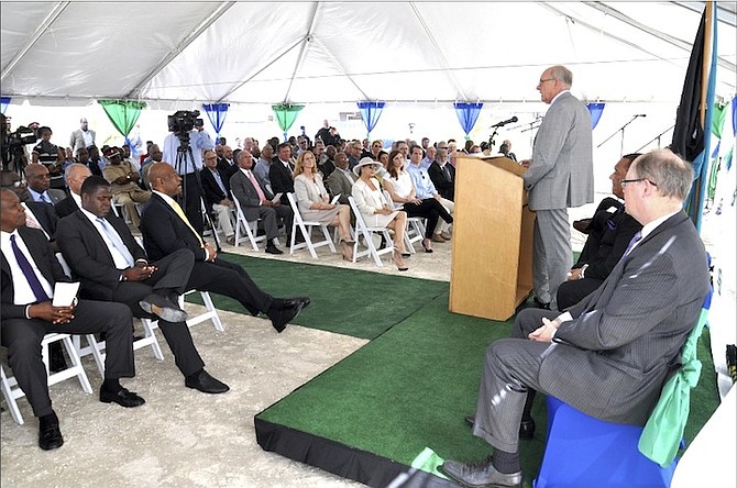 Pietro Stefanutti, president of PharmaChem, speaks at the ground-breaking ceremony yesterday.
Photos: Vandyke Hepburn