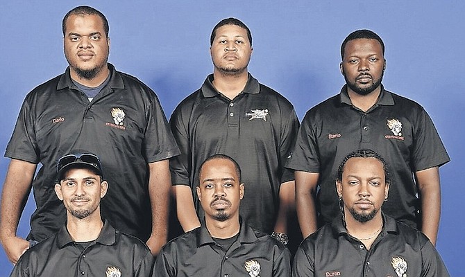 DARIO WOODSIDE (back left), with members of the Eliminators team Eugene Wallace, Gowon Naim, Duran Wilson, Stario Thurston and Harold Fountain.