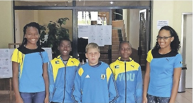 TEAM BAHAMAS UNDER-14 (l-r)- Donesha Gibson, Kofi Bowe, Ryan Fox, Anthony Burrows Jr and Emma Weech.