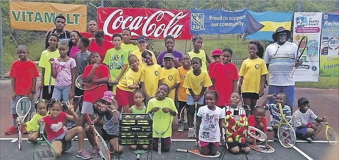 YOUNG CAMPERS enjoy the 17th Annual Artie Johnson All  Eleuthera Youth Tennis Camp.