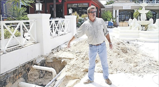 Sandals Royal Bahamian construction project manager James Wilson leading a media tour of the property yesterday to show the renovations to the property. Photo: Tim Clarke/Tribune Staff