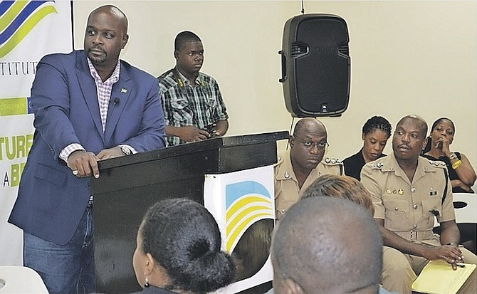 Minister of Environment Kenred Dorsett at the crime forum in Southern Shores. 